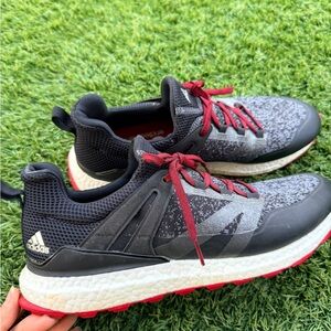 Adidas Black and Gray Running Shoes with Red Accents